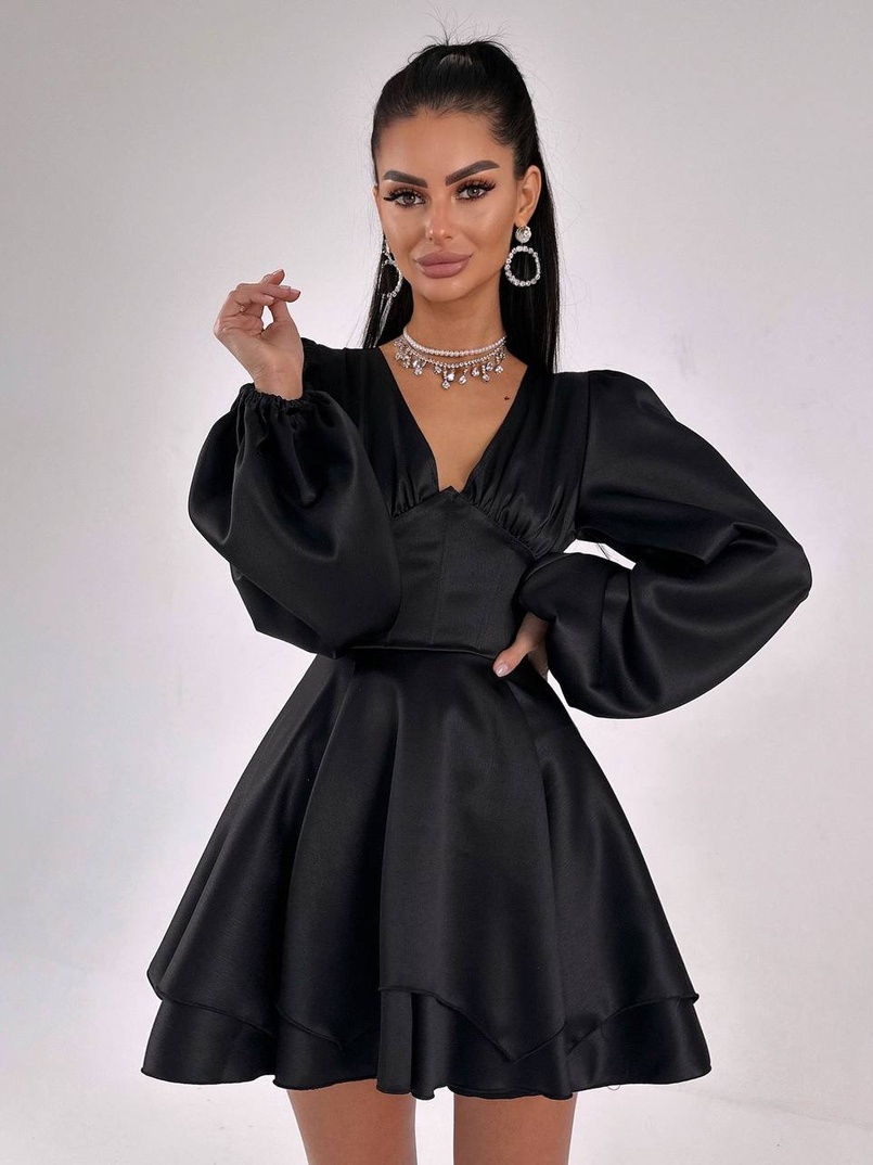 Атласна корсетна сукня  з пишною подвійною спідницею  | PUSHKA SHOP