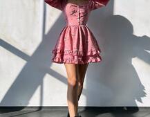 Лялькова сукня з пишною спідницею та корсетним верхом з ніжним квітковим принтом  | PUSHKA SHOP