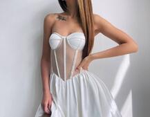 Сукня з чашечками та елементами корсету декорована стразами  | PUSHKA SHOP