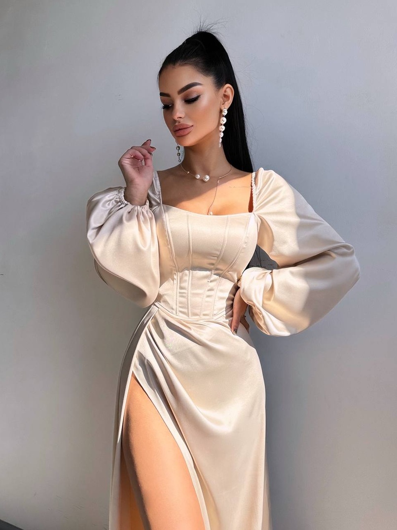 Атласний комплект: корсет + спідниця  максі з драпіруванням | PUSHKA SHOP