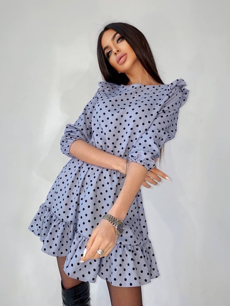 Милое платье в горошек с оборками Милое платье в горошек с оборками | PUSHKA SHOP