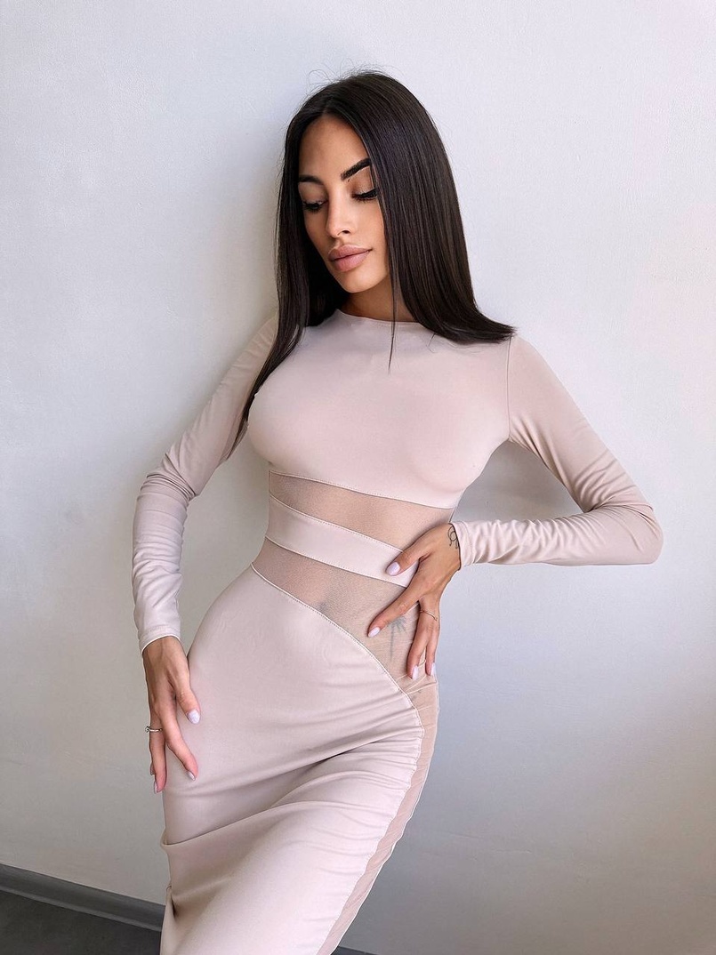 Сукня міді  із вставками сітки  | PUSHKA SHOP