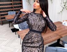 Коктейльное облегающее платье декорированное узором из пайеток Коктейльное облегающее платье декорированное узором из пайеток | PUSHKA SHOP