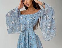 Платье с расклешенными рукавами в комплекте с корсетом  | PUSHKA SHOP