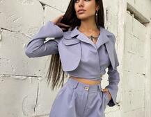 Укорочённый пиджак с завязками на талии и расклешоные брюки  Укорочённый пиджак с завязками на талии и расклешоные брюки  | PUSHKA SHOP