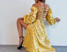 Сукня -міді зі шнурівкою на спинці та розрізом на ніжці Сукня -міді зі шнурівкою на спинці та розрізом на ніжці | PUSHKA SHOP