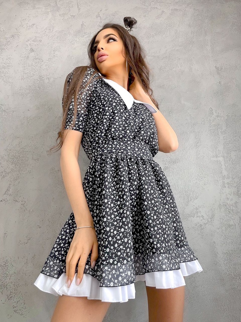 Цветочное шифоновое платье с воротничком   Цветочное шифоновое платье с воротничком   | PUSHKA SHOP