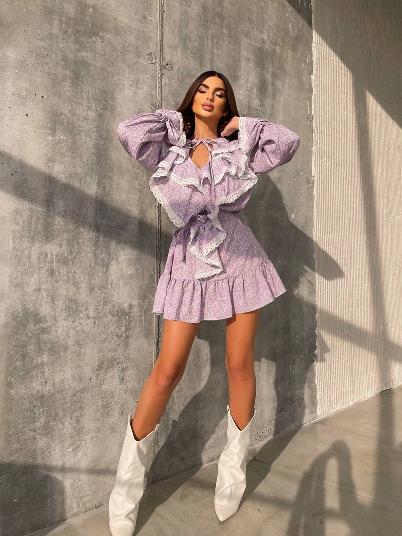 Сукня з квітковим принтом декорована мереживом    | PUSHKA SHOP