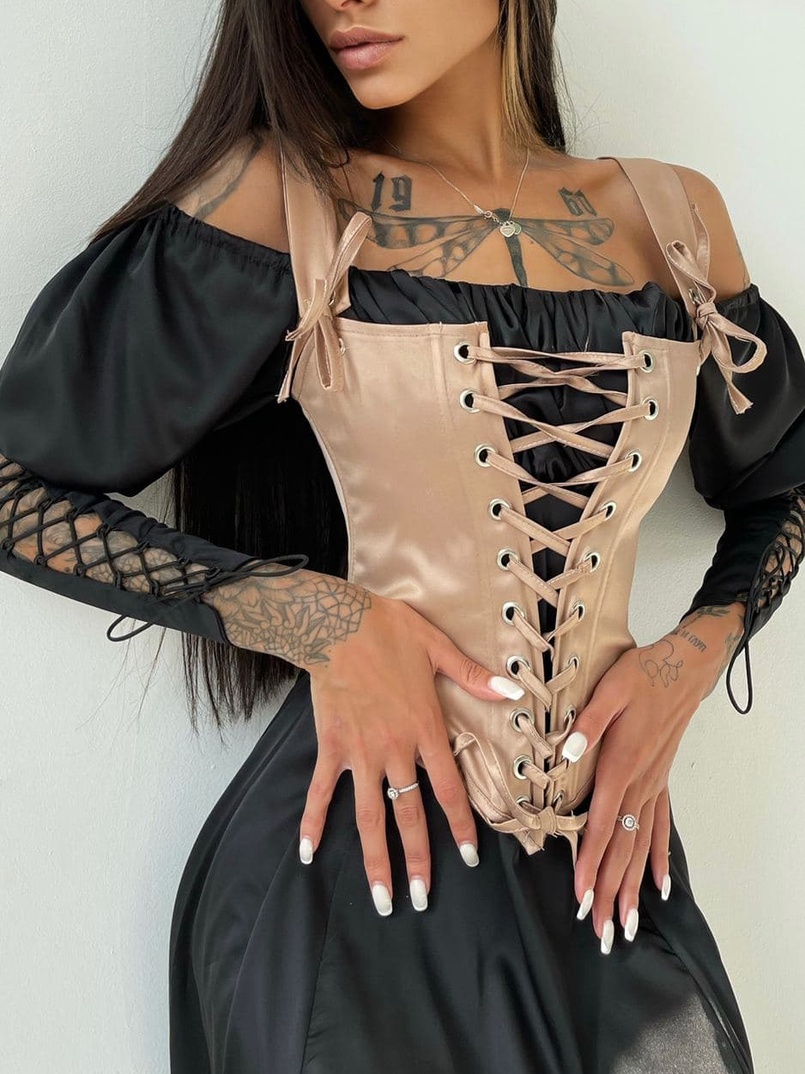 Шелковое платье + атласный корсет на шнуровке Шелковое платье + атласный корсет на шнуровке | PUSHKA SHOP