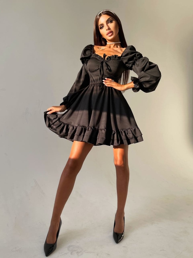 Платье с чашечками и пышной юбкой с оборками   | PUSHKA SHOP