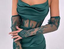 Комплект: корсет, декорований мереживом   + рукавички+ спідниця міні з драпіруванням   | PUSHKA SHOP