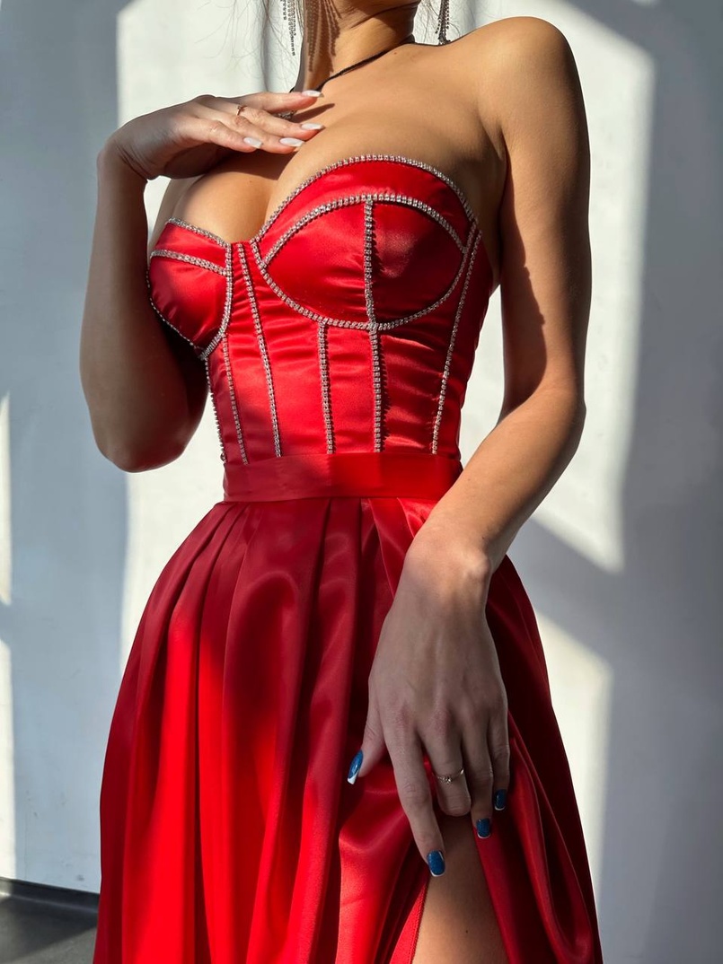 Комплект: корсет-бюстьє , декорований стразами  + спідниця максі з розрізом   Ручна робота  | PUSHKA SHOP