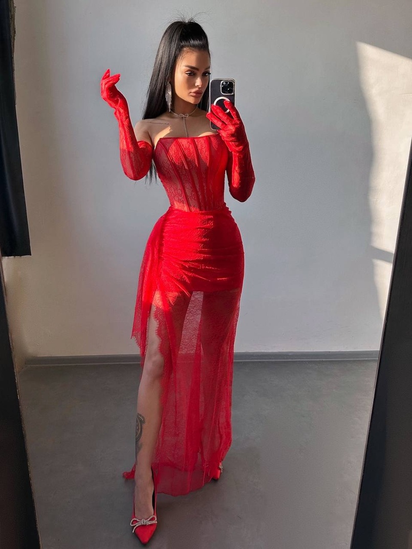 Мереживна сукня максі з рукавичками  | PUSHKA SHOP