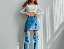 Комплект: джинсова спідниця з гетрами + топ Комплект: джинсова спідниця з гетрами + топ | PUSHKA SHOP