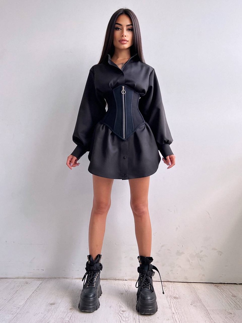 Приталена сорочка + корсет з блискавкою  | PUSHKA SHOP