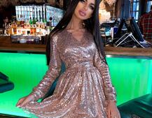 Платье в пайетки с широким поясом и завязками на талии | PUSHKA SHOP