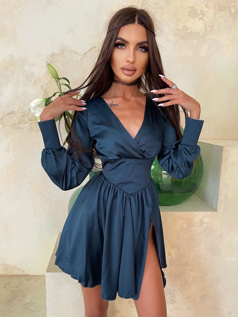 Шелковое платье  с разрезом  + корсет из эко-кожи | PUSHKA SHOP