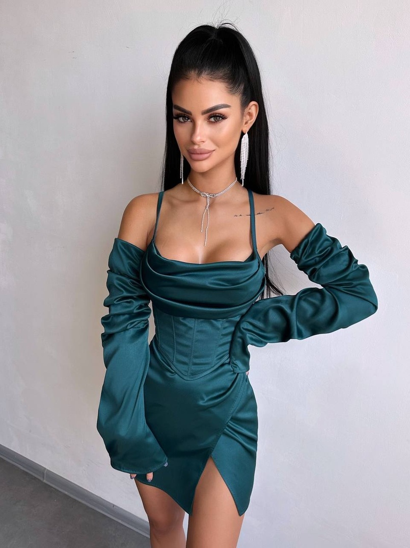 Комплект: корсет з рукавами    + спідниця міні з драпіруванням   | PUSHKA SHOP