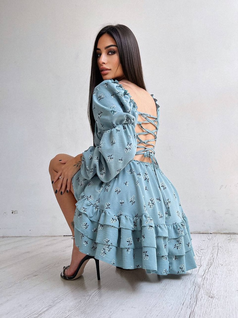 Квіткова сукня з воланами та шнуровкою по спинці Квіткова сукня з воланами та шнуровкою по спинці | PUSHKA SHOP