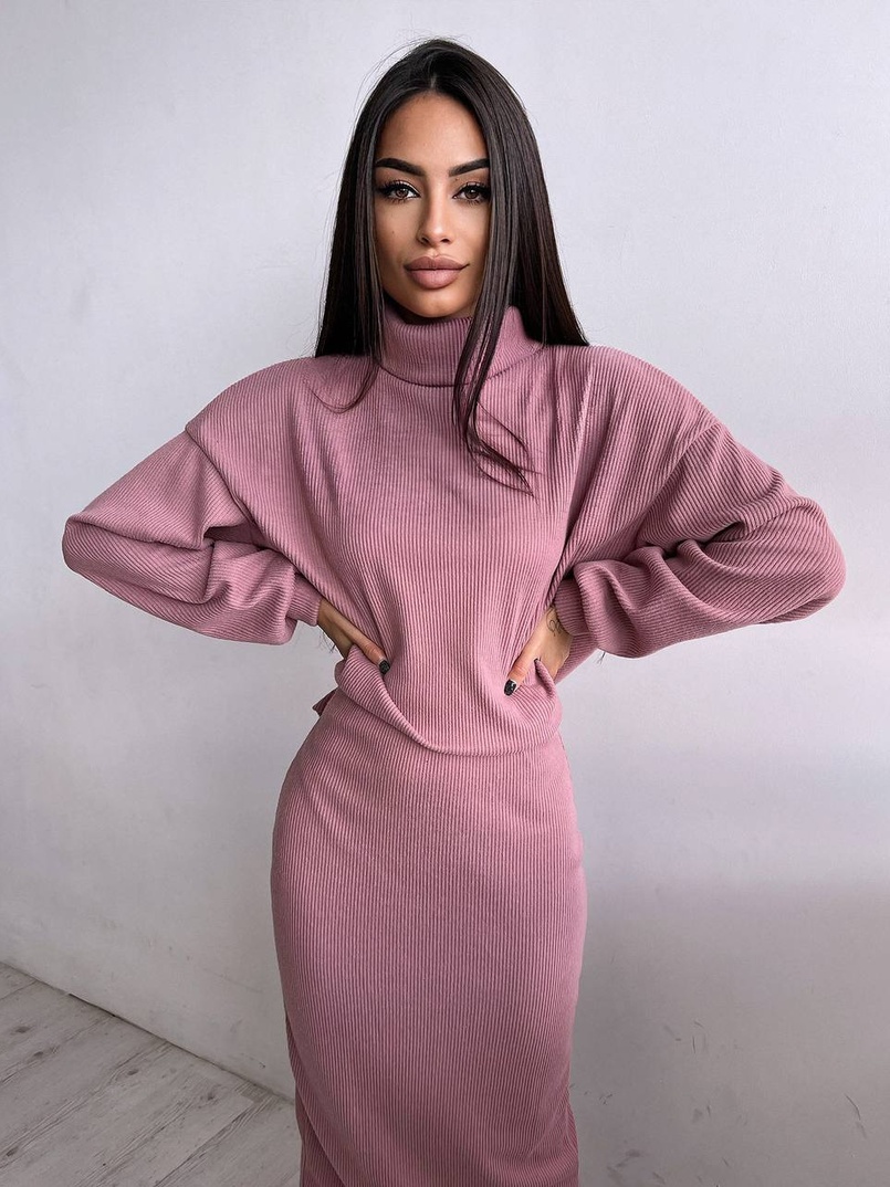 Костюм із теплого трикотажу-рубчика: светр + спідниця Костюм із теплого трикотажу-рубчика: светр + спідниця | PUSHKA SHOP