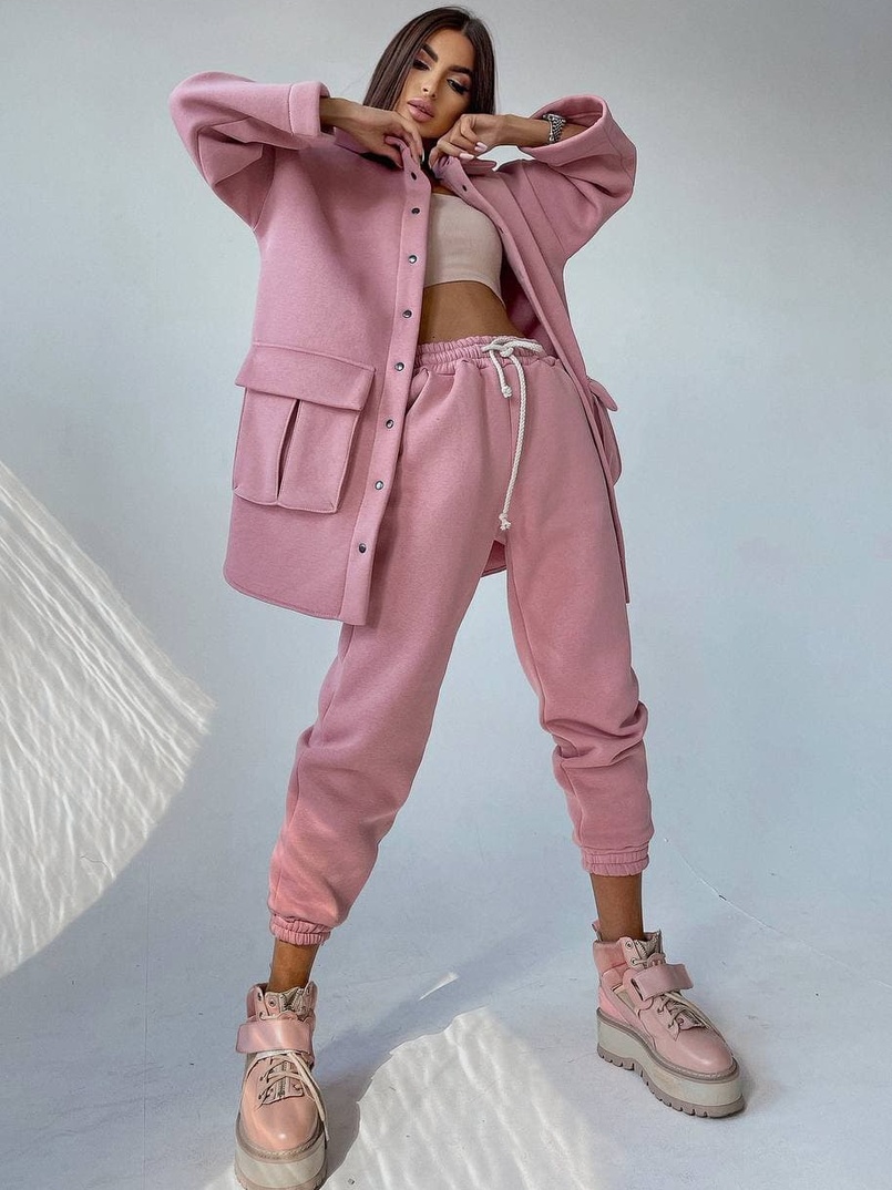 Комплект: тёплая рубашка на кнопках + джоггеры  | PUSHKA SHOP