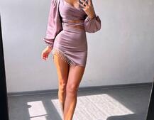 Атласний комплект, декорований бахромою зі страз | PUSHKA SHOP