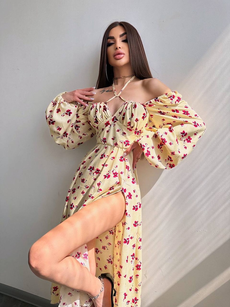 Сукня міді з квітковим принтом  | PUSHKA SHOP