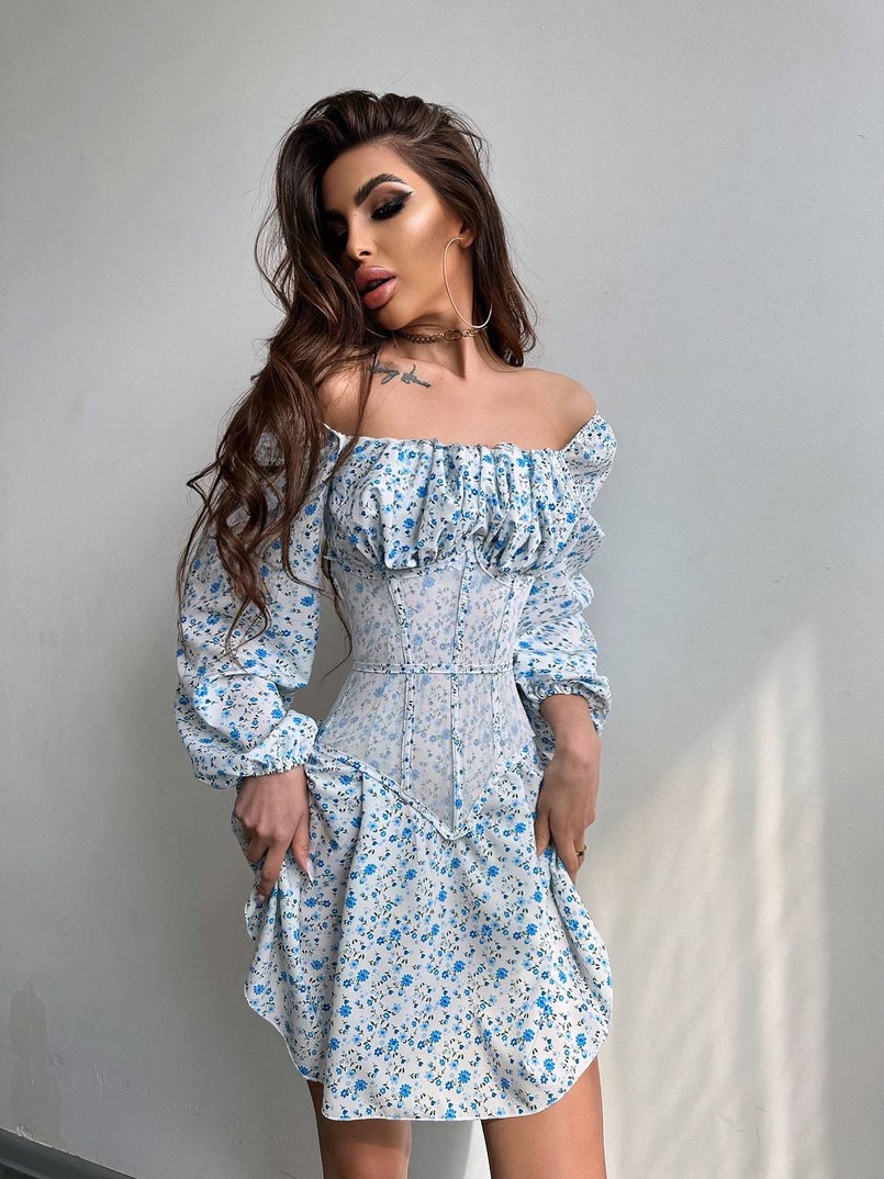 Сукня міні в квітковий принт + прозорий корсет  | PUSHKA SHOP