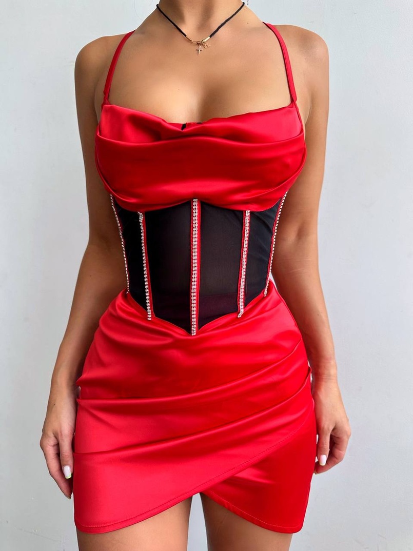 Комплект: корсет, декорований стразами + спідниця міні з драпіруванням   | PUSHKA SHOP