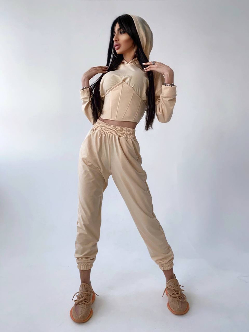 Костюм: укорочённое худи с корсетом+ джоггеры  Костюм: укорочённое худи с корсетом+ джоггеры  | PUSHKA SHOP