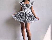 Сукня в клітинку декорована мереживом  | PUSHKA SHOP