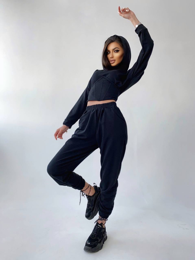 Костюм: укорочённое худи с корсетом+ джоггеры  Костюм: укорочённое худи с корсетом+ джоггеры  | PUSHKA SHOP