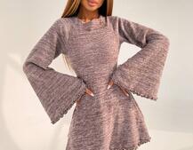 Трикотажна сукня міні з розкльошеними рукавами та відкритою спиною Трикотажна сукня міні з розкльошеними рукавами та відкритою спиною | PUSHKA SHOP