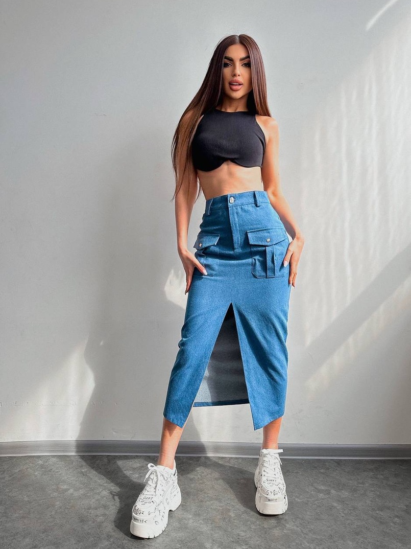 Комплект: джинсова спідниця  + топ з філіжанками  Комплект: джинсова спідниця  + топ з філіжанками  | PUSHKA SHOP