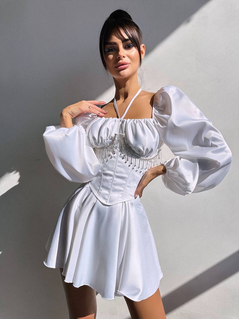 Сукня з корсетом, декорованим бахромою зі страз Ручна робота  Сукня з корсетом, декорованим бахромою зі страз Ручна робота  | PUSHKA SHOP