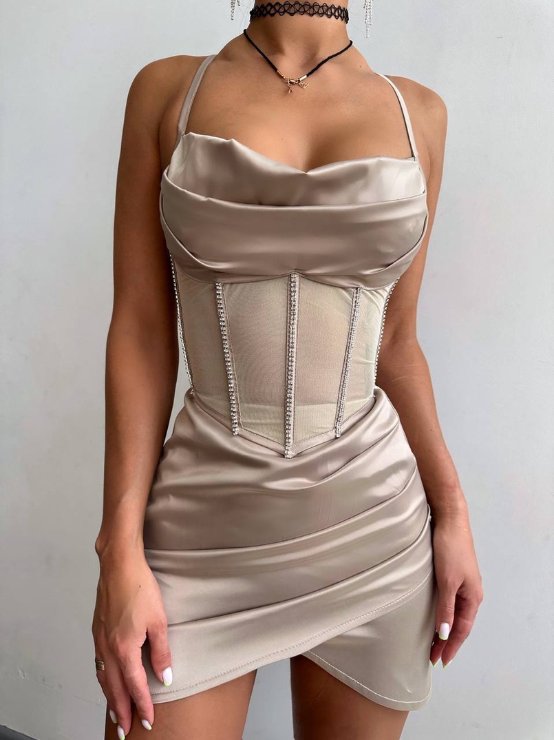 Комплект: корсет, декорований стразами + спідниця міні з драпіруванням   | PUSHKA SHOP