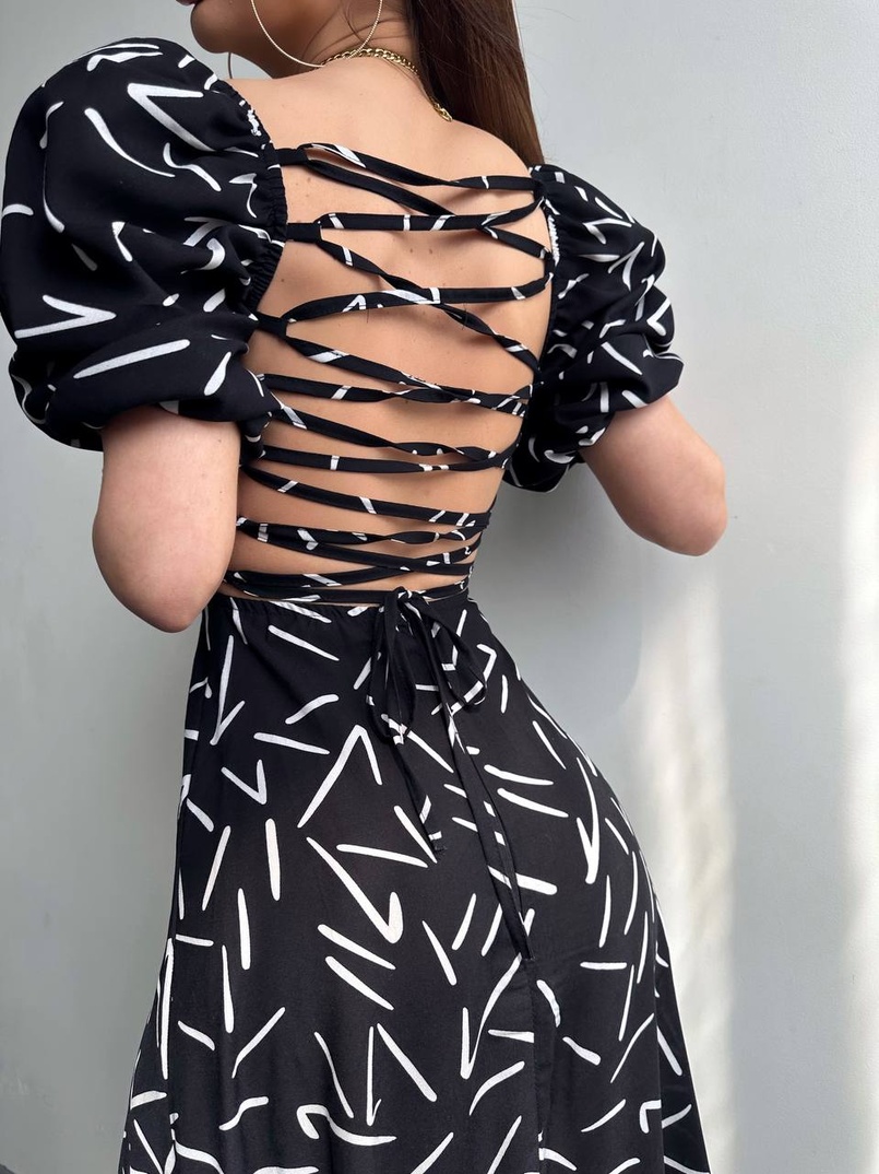 Сукня -міді зі шнурівкою на спинці та розрізом на ніжці | PUSHKA SHOP