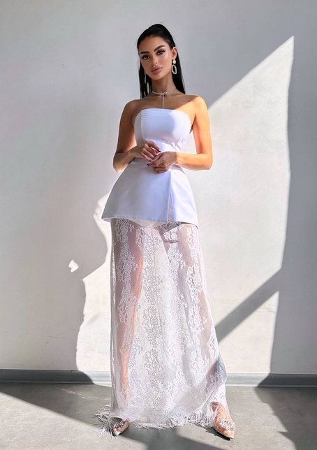 Комплект: піджак + блуза з баской + мереживна спідниця-шорти  | PUSHKA SHOP