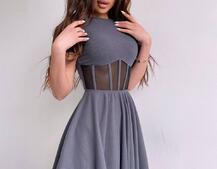 Сукня-міні  з елементами корсету  та спідницею солнцем | PUSHKA SHOP