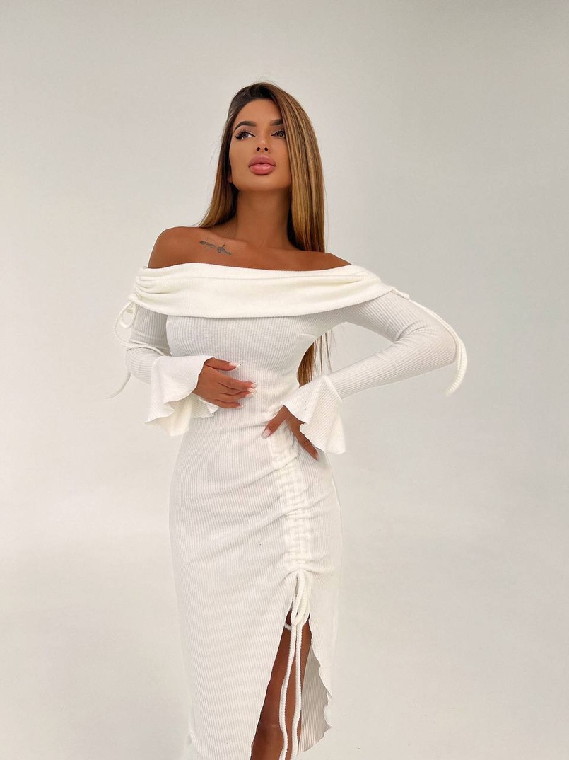 Трикотажна сукня міді з хомутом   | PUSHKA SHOP