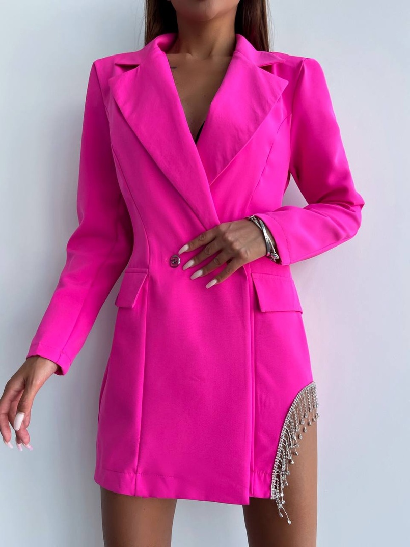 Приталена сукня-піджак, декорована бахромою зі страз | PUSHKA SHOP