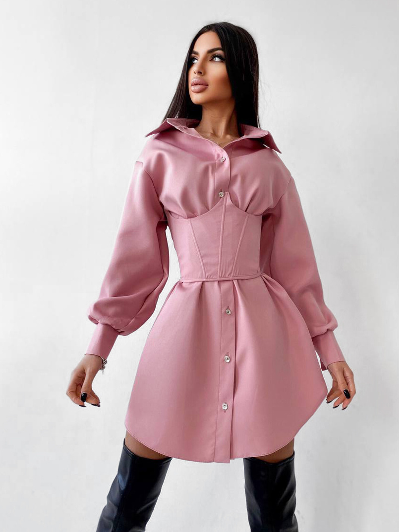 Платье-рубашка с корсетом на косточках со шнуровкой | PUSHKA SHOP