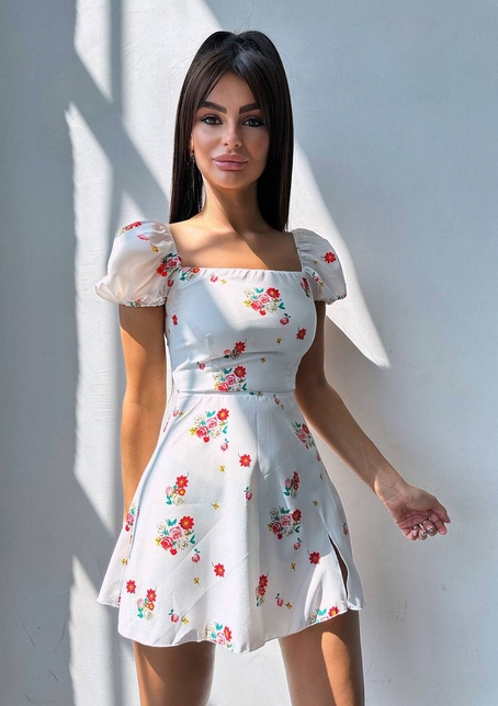 Сукня- міні у квітковий принт зі шнурівкою на спинці  | PUSHKA SHOP