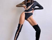 Боді на одне плече із вставками сітки | PUSHKA SHOP