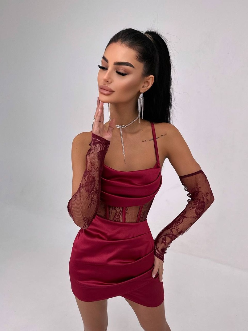 Комплект: корсет, декорований мереживом   + рукавички+ спідниця міні з драпіруванням   | PUSHKA SHOP