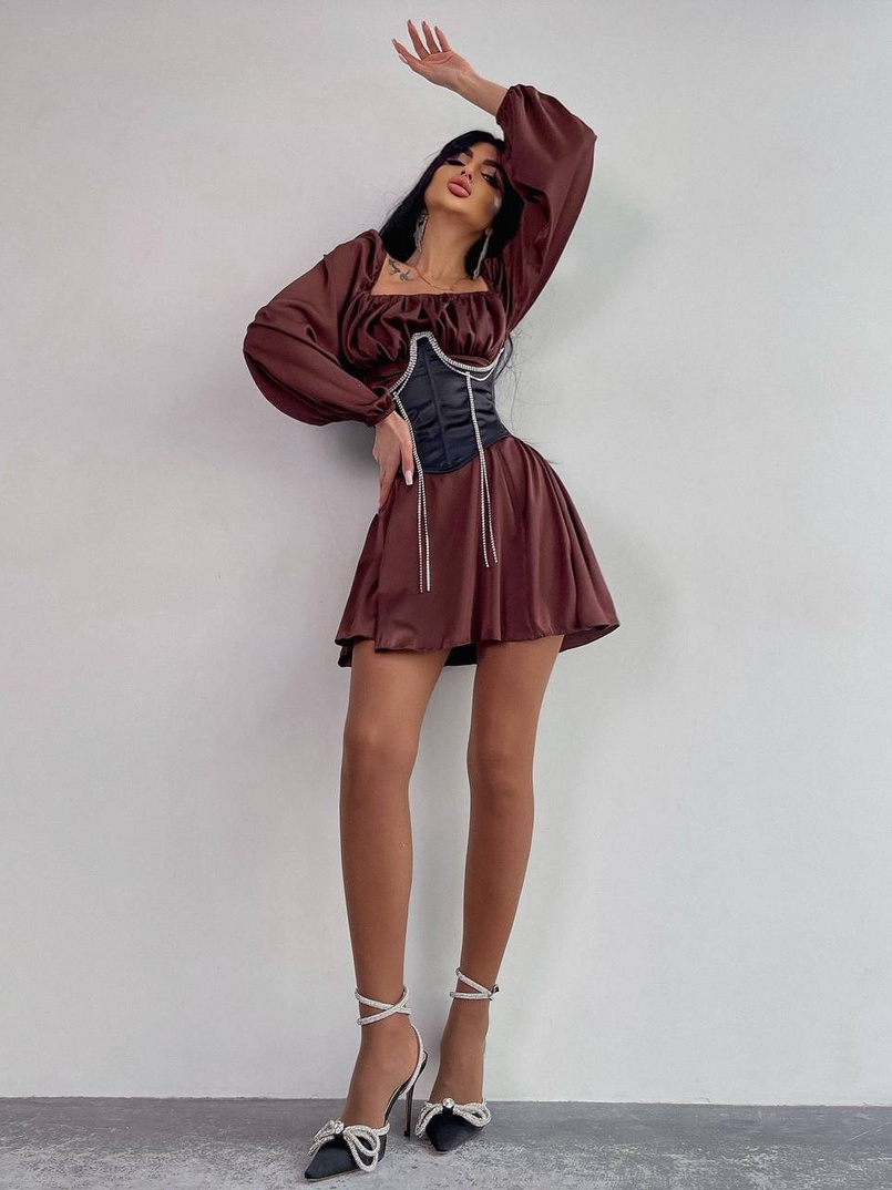 Приталена сукня з шовку  + корсет декорований стразами  Ручна робота  Приталена сукня з шовку  + корсет декорований стразами  Ручна робота  | PUSHKA SHOP