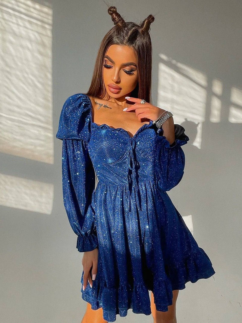 Блискуча сукня з оборками та чашками з ефектом push up | PUSHKA SHOP