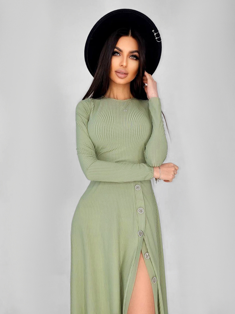 Трикотажное платье миди с разрезом | PUSHKA SHOP