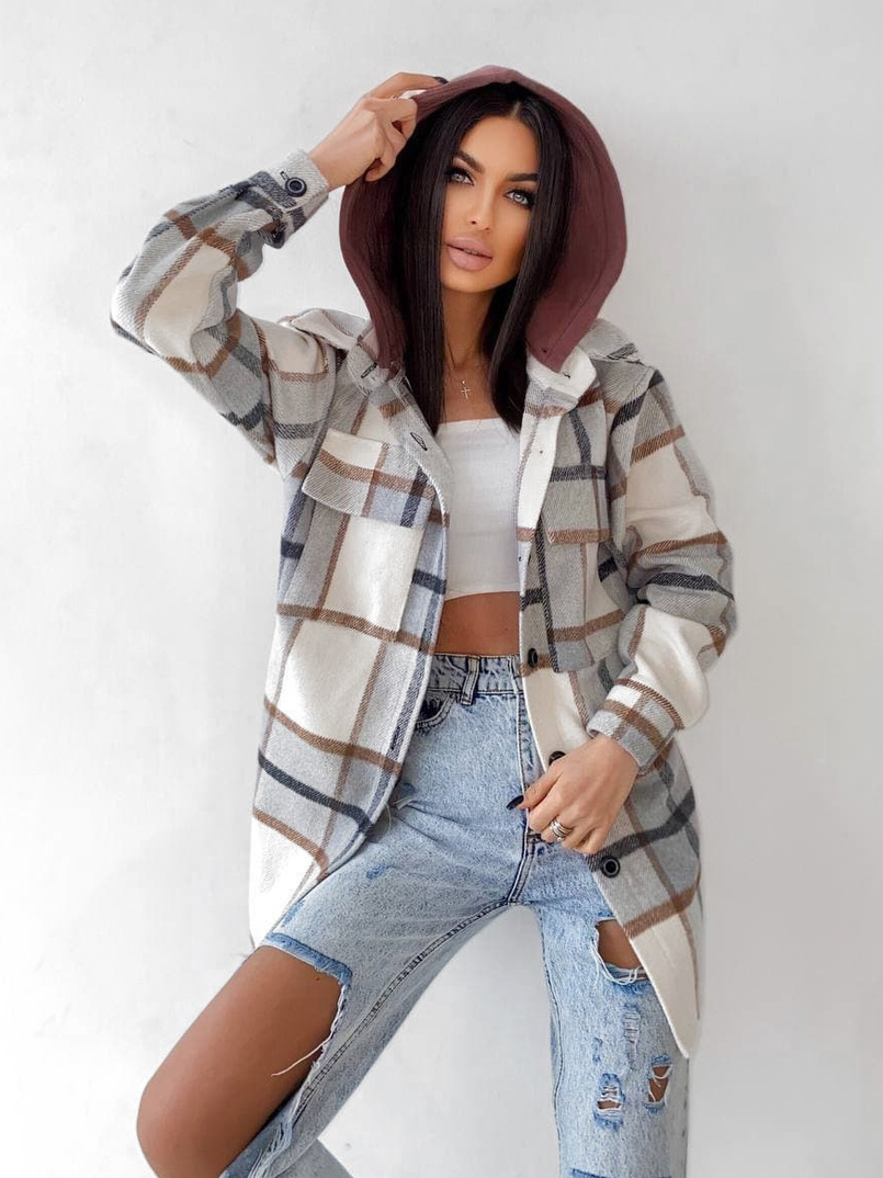 Кашемировая рубашка в клетку с капюшоном Кашемировая рубашка в клетку с капюшоном | PUSHKA SHOP