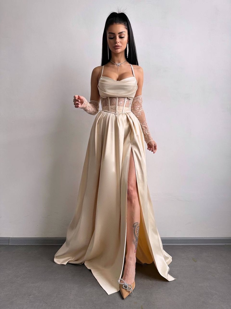 Атласний комплект: корсет + спідниця максі  | PUSHKA SHOP